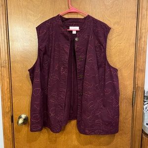 CJ BANKS dark purple fall leaf embroidered vest